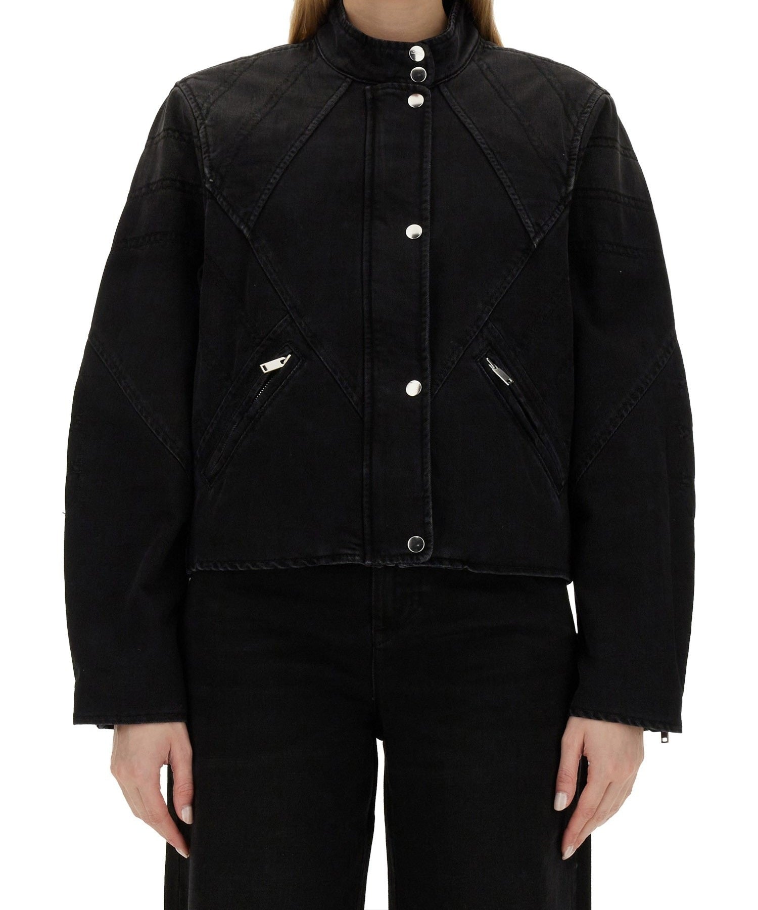 Cropped Black Denim Jacket with Boxy Silhouette