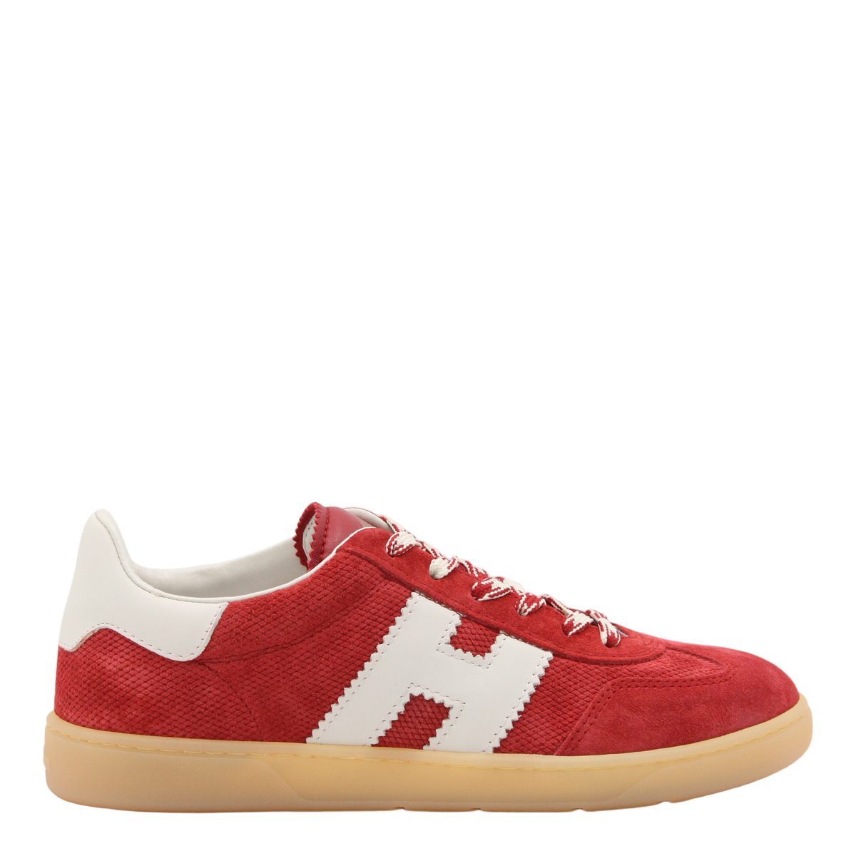 Red Suede Sneakers with Textured Upper