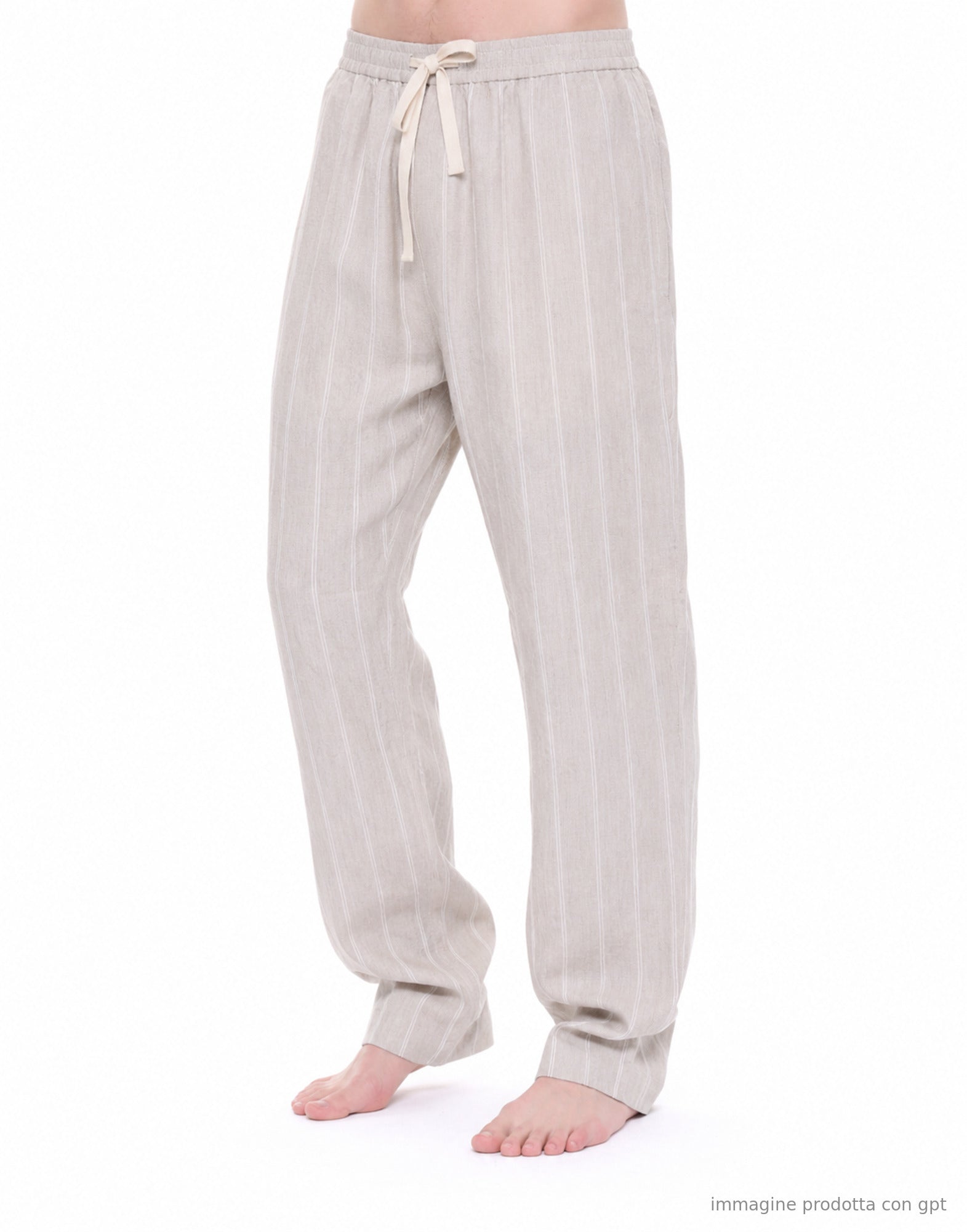 Light Grey Oxnard Striped Linen Trousers