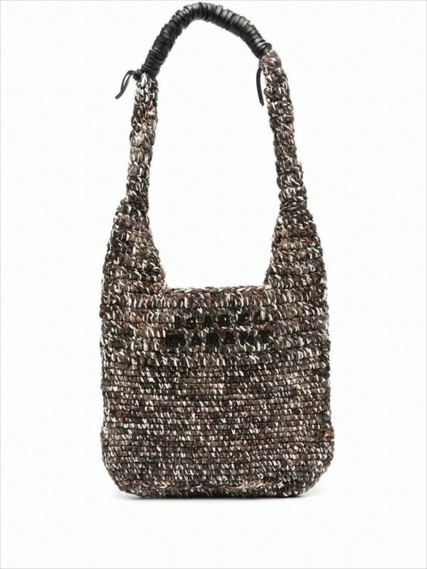 Textured Knit Shoulder Bag with Embossed Logo Detail
