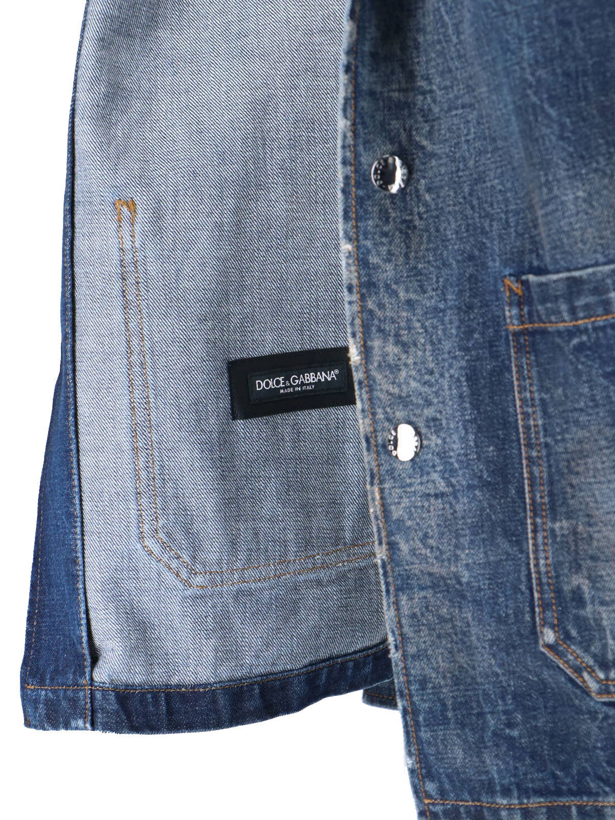 Distressed Blue Denim Jacket with Button Closure and Patch Pockets
