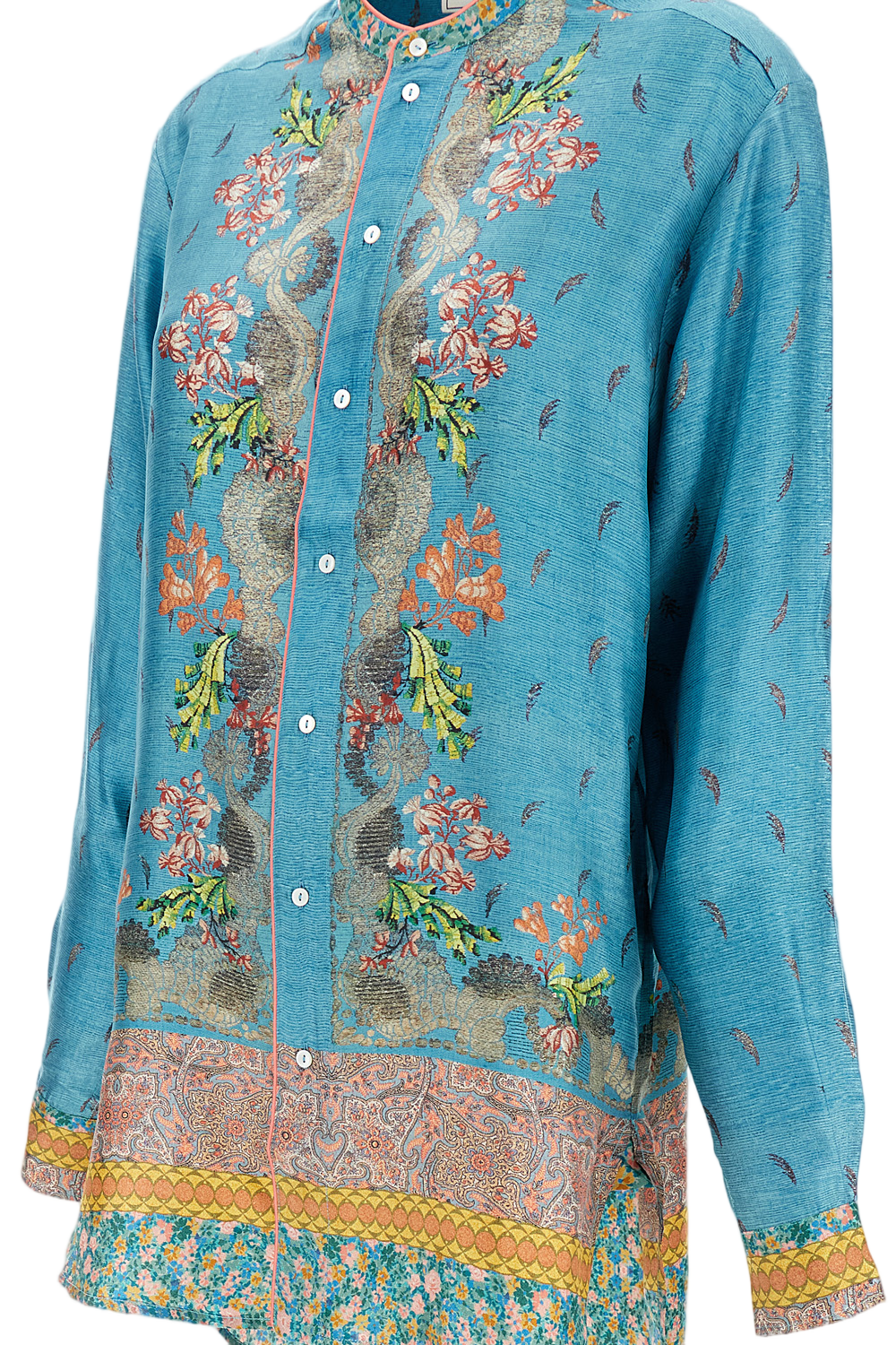 Silk Tunic Shirt With Mandarin Collar