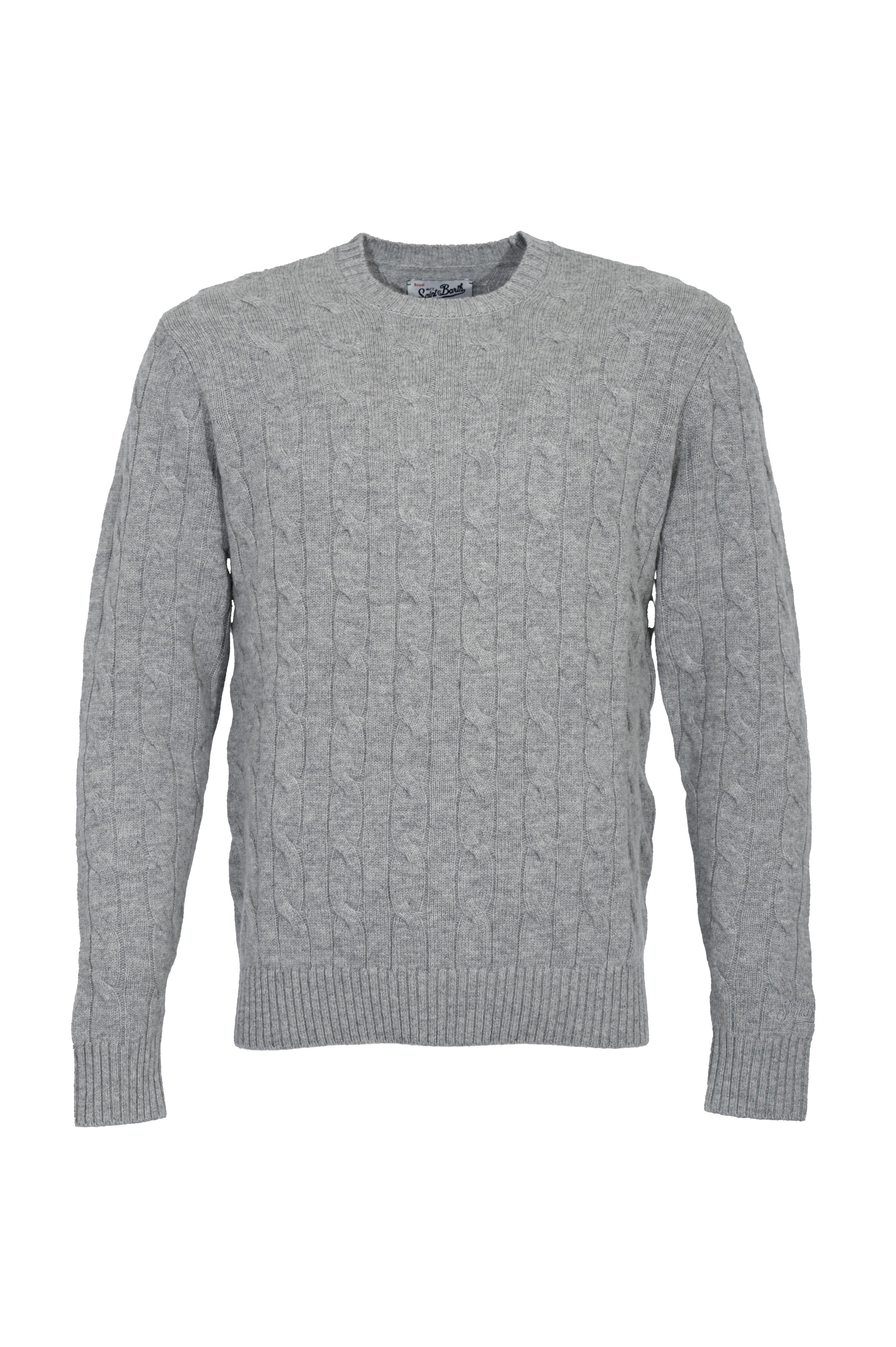 Braided Knit Wool Sweater With Ribbed Details