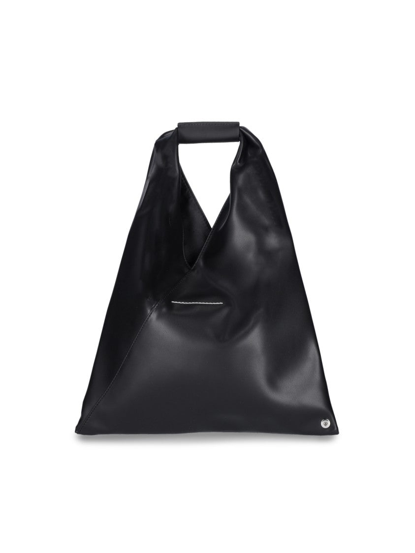 Black Faux Leather Small "Japanese" Tote Bag