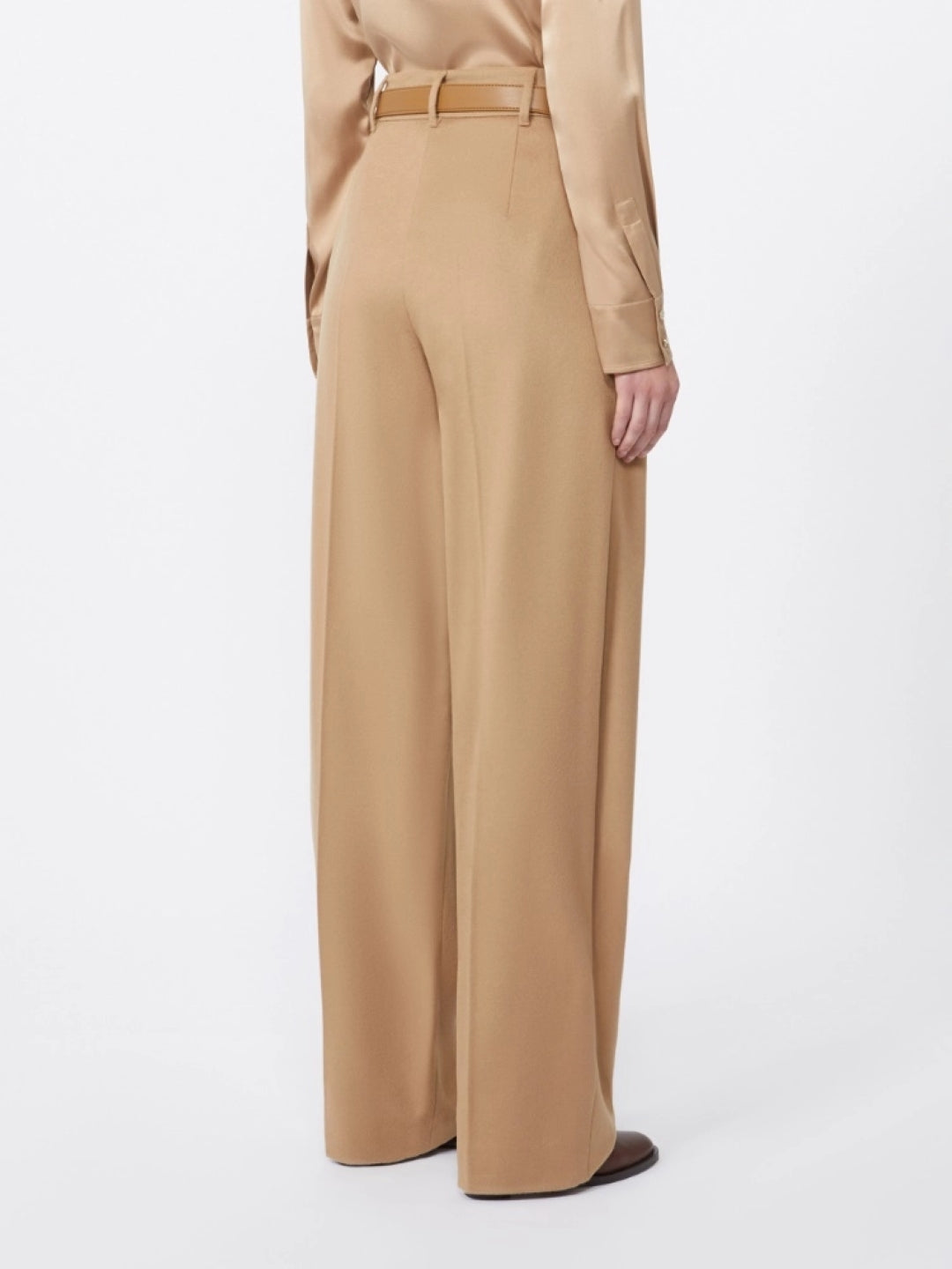 Tailored Camel Wide-Leg Trousers With Pleated Front