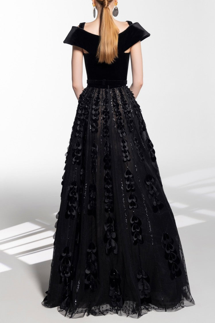 Beaded Tulle Skirt With Velvet Bodysuit
