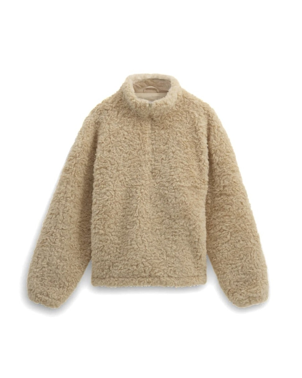 Recycled Sherpa Fabric Boxy-Fit Funnel Neck Jacket