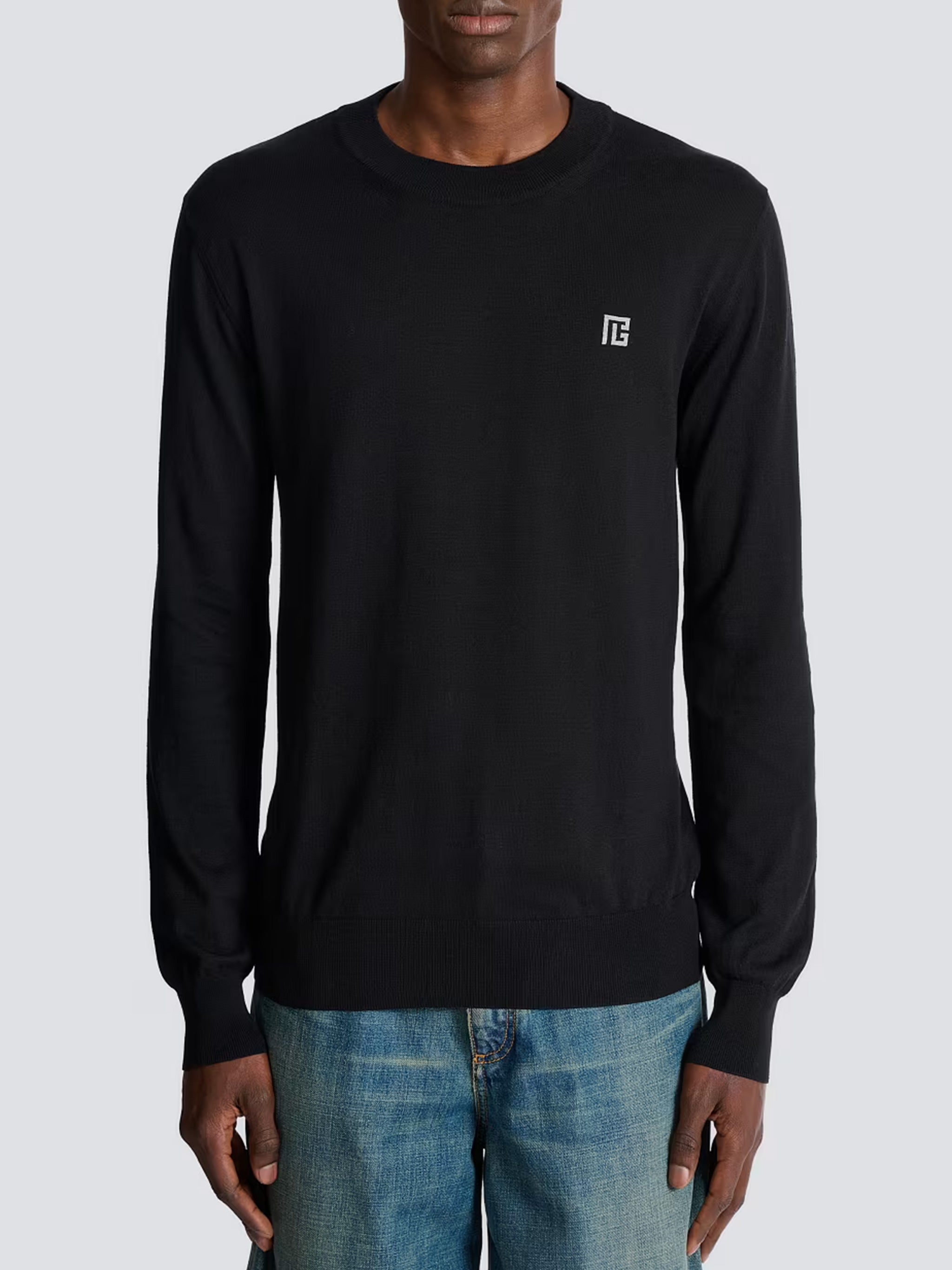 Black Classic Crew Neck Cotton Sweater
