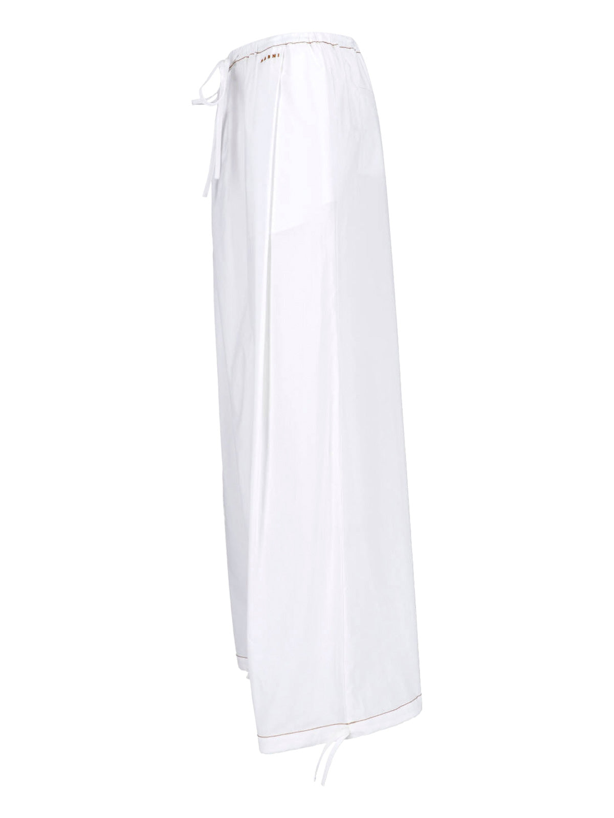 White Wide-Leg Poplin Drawstring Pants