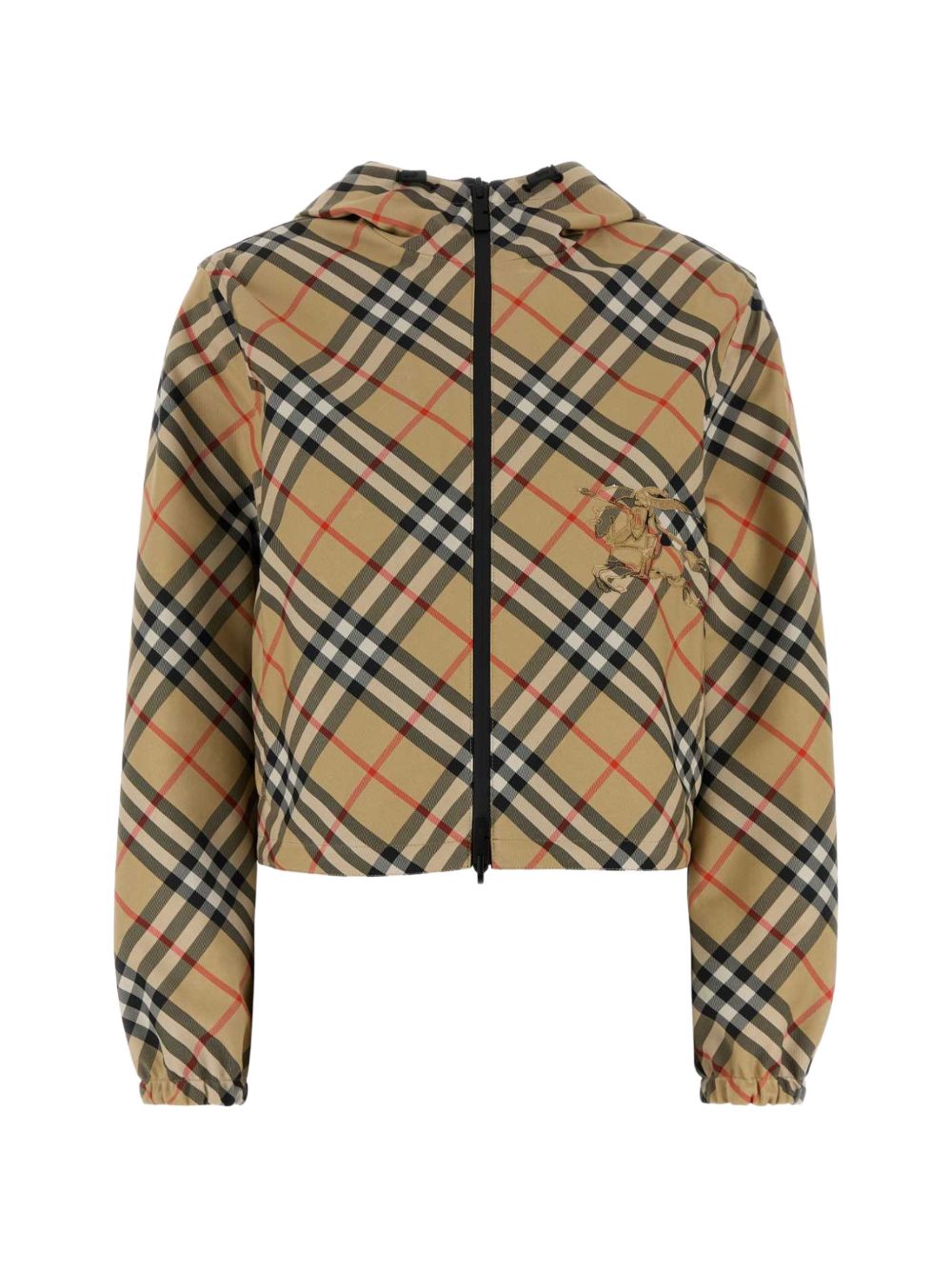 Cropped Check Pattern Jacket with Hood