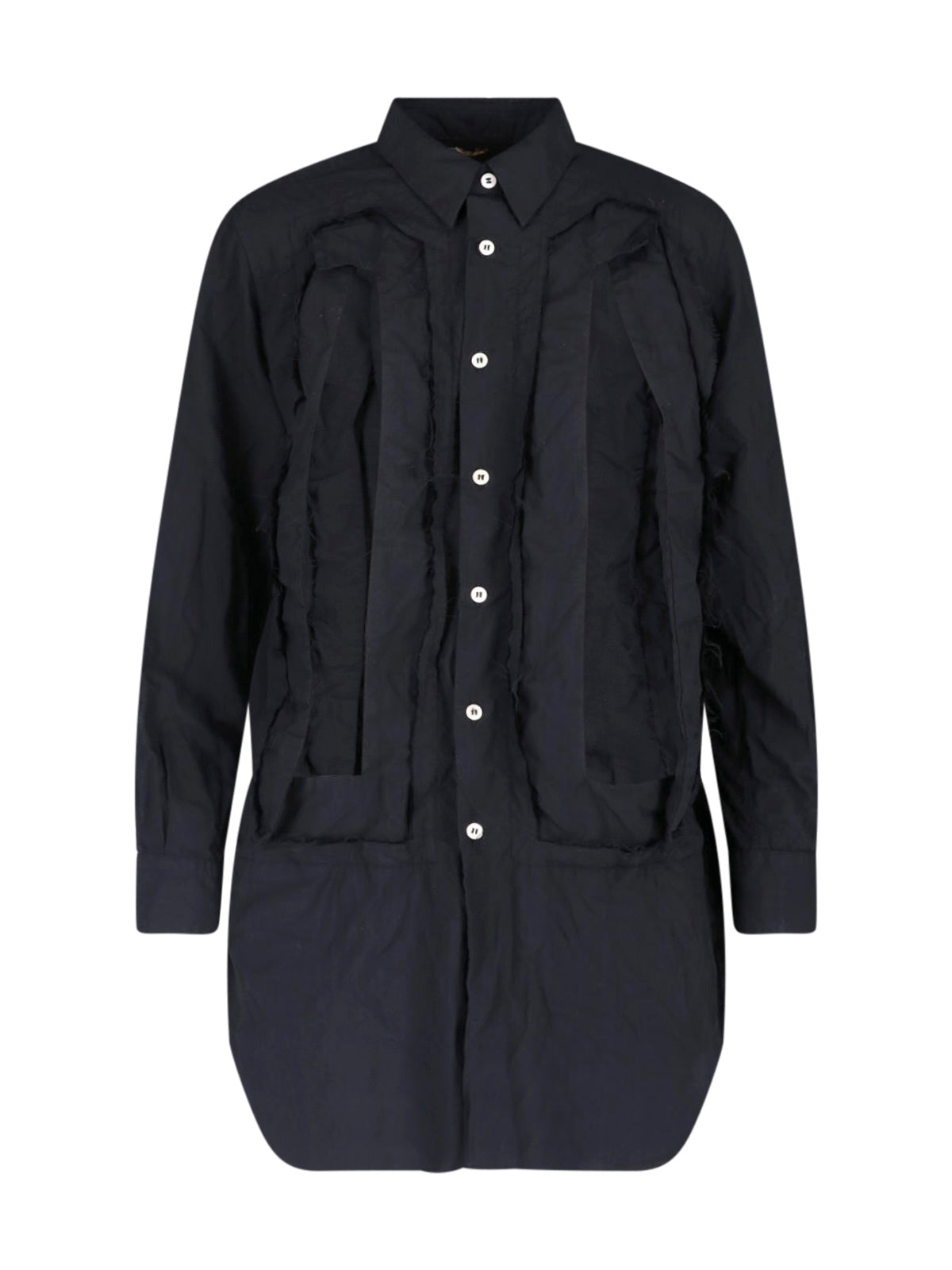 Black Ruffle Detail Button-Down Shirt