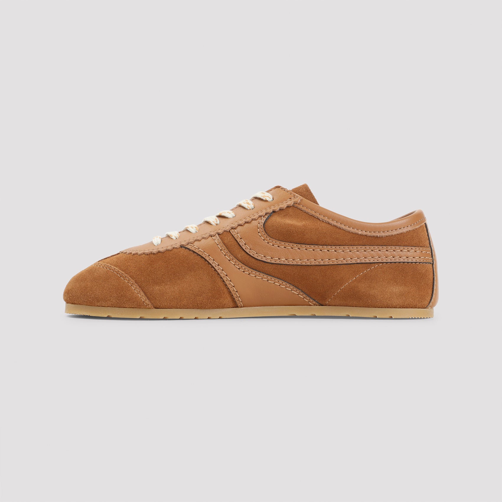 Low-Profile Leather Sneakers with Suede Paneling