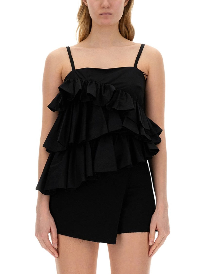 Ruffled Black Cotton Top