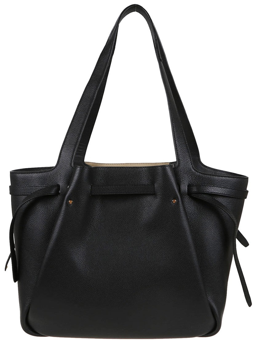Textured Black Cow Leather Shopper Bag