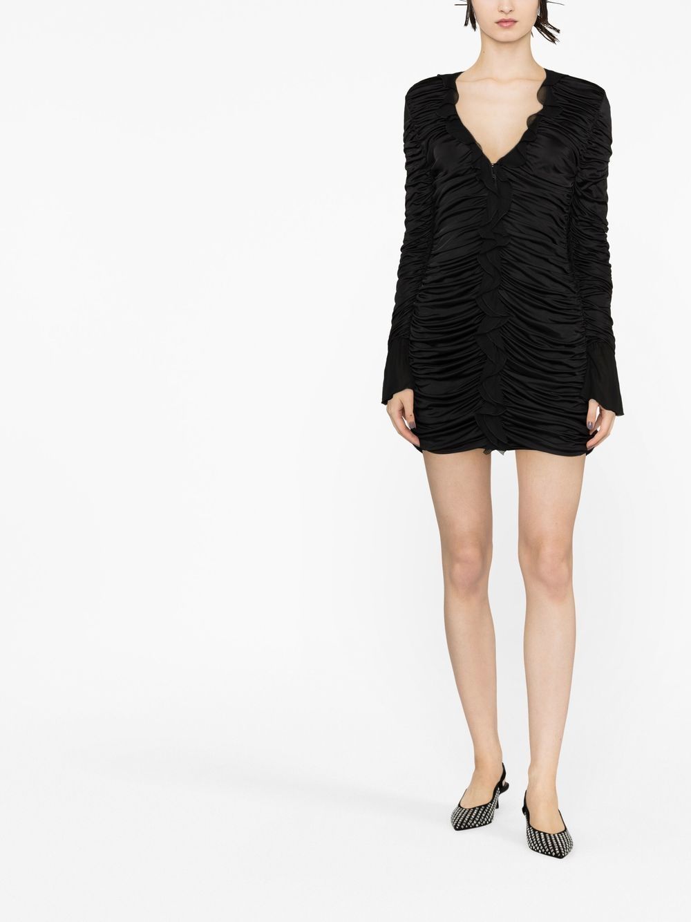 Plisse Jersey V-Neck Asymmetrical Dress