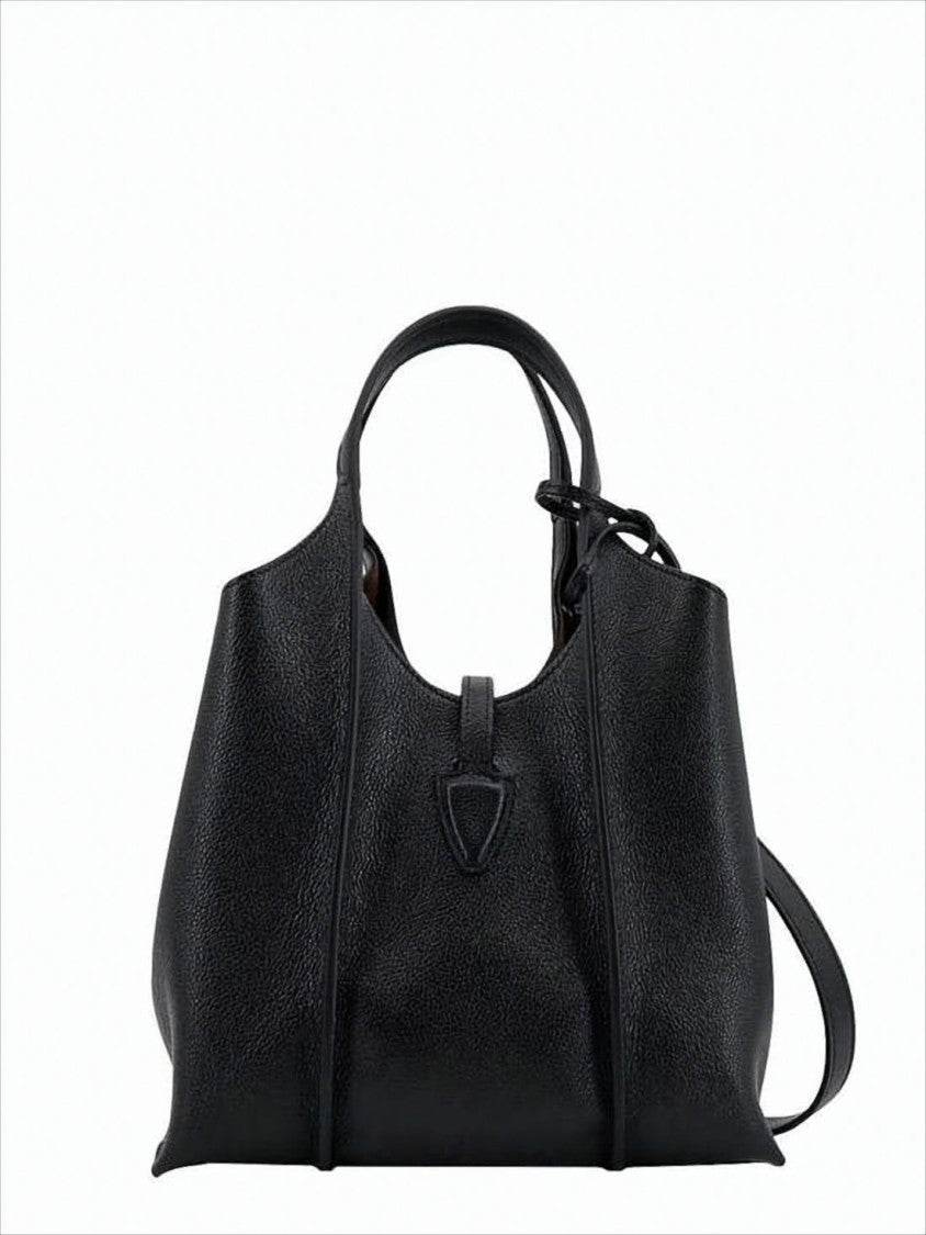 Textured Leather Tote Bag with Metallic Clasp
