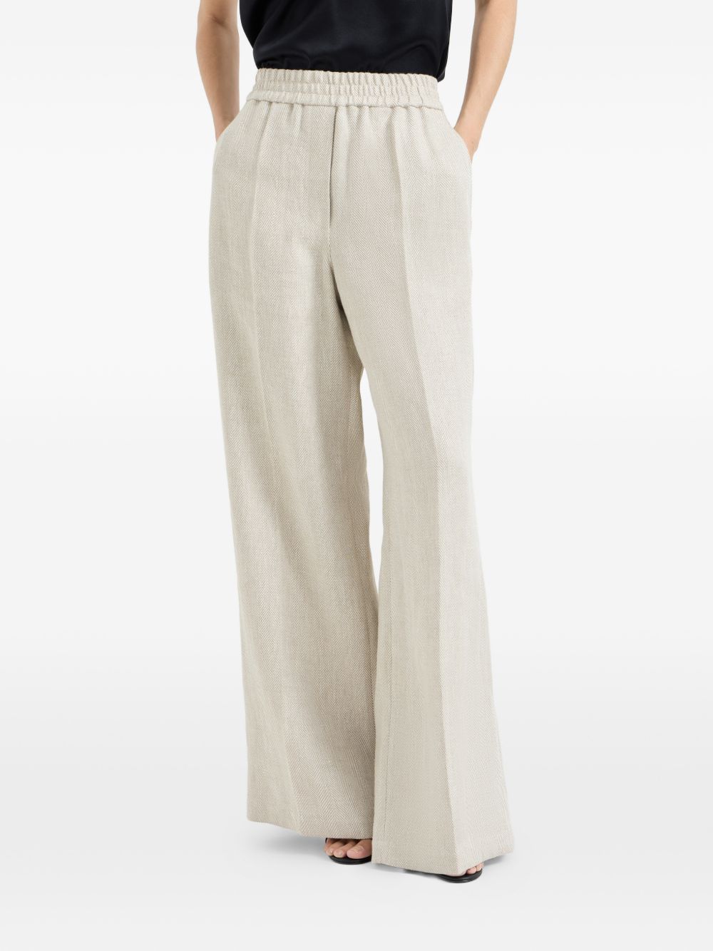 Wide-Leg Trousers with Herringbone Texture