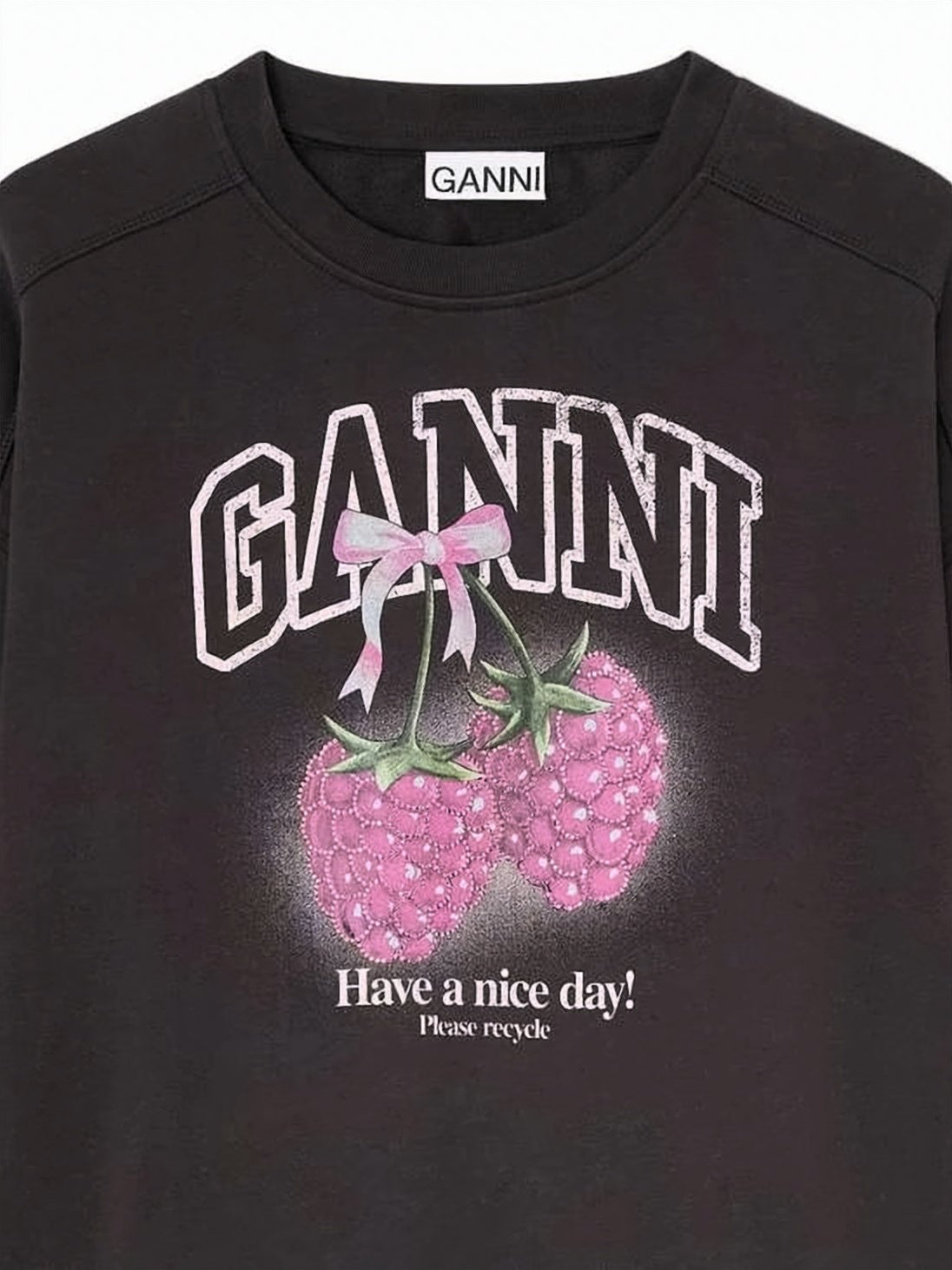 Cropped Long-Sleeve Top with Raspberry Graphic
