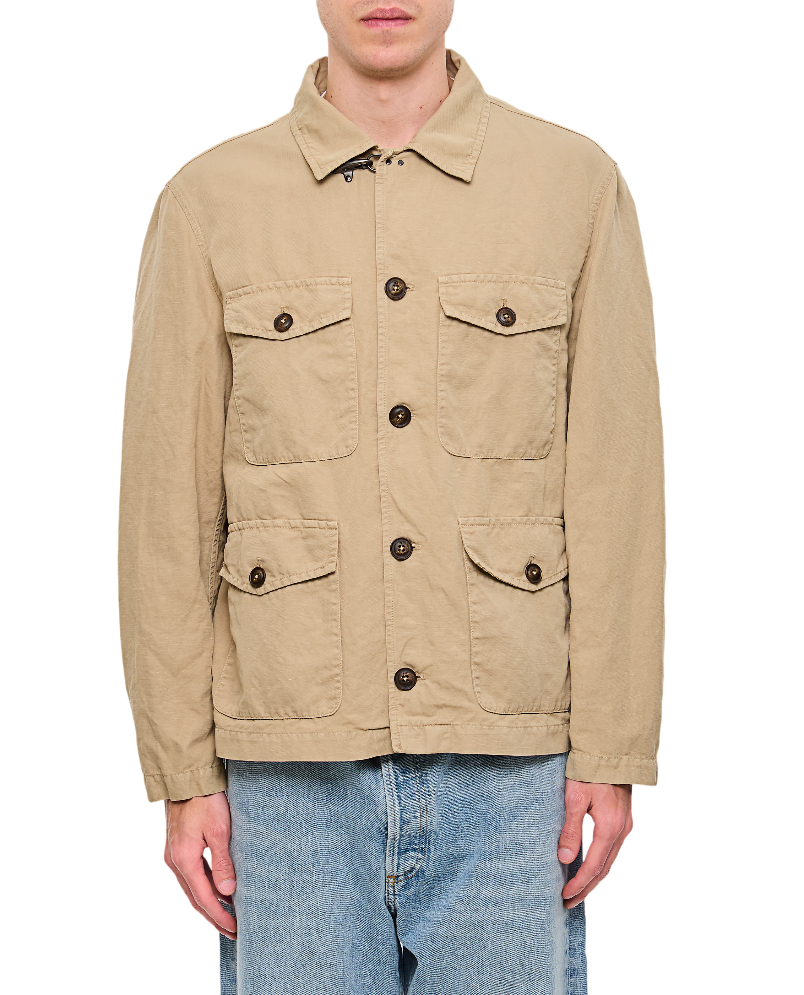 Beige Front Button Closure Fay Explorer Jacket