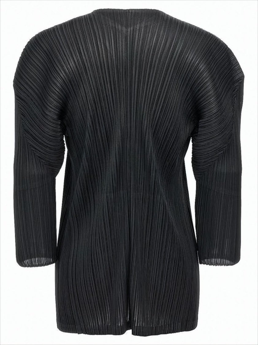 Pleated Design Cardigan With Deep V-Neckline And Flowy Sleeves