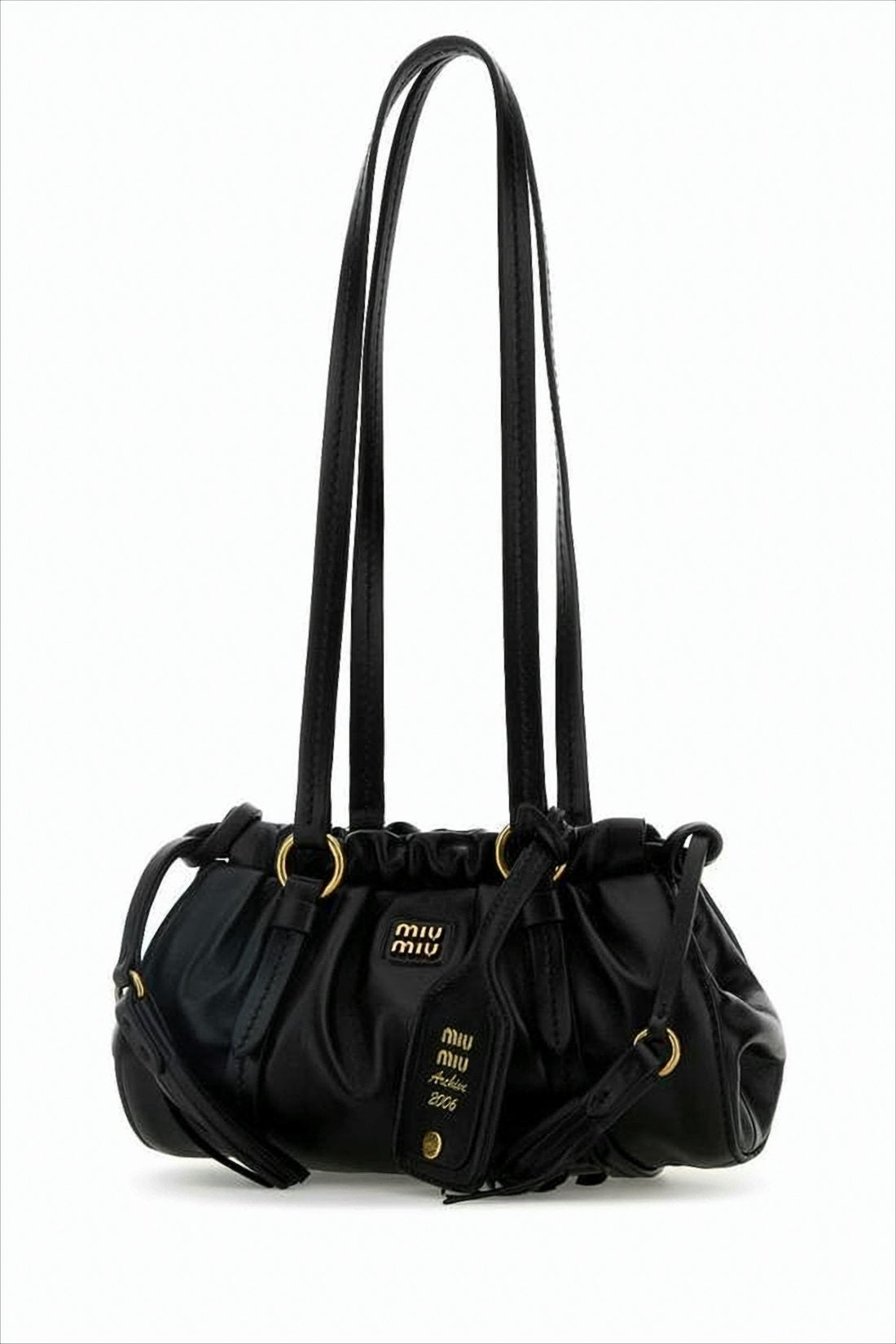 Ruched Lambskin Leather Shoulder Bag