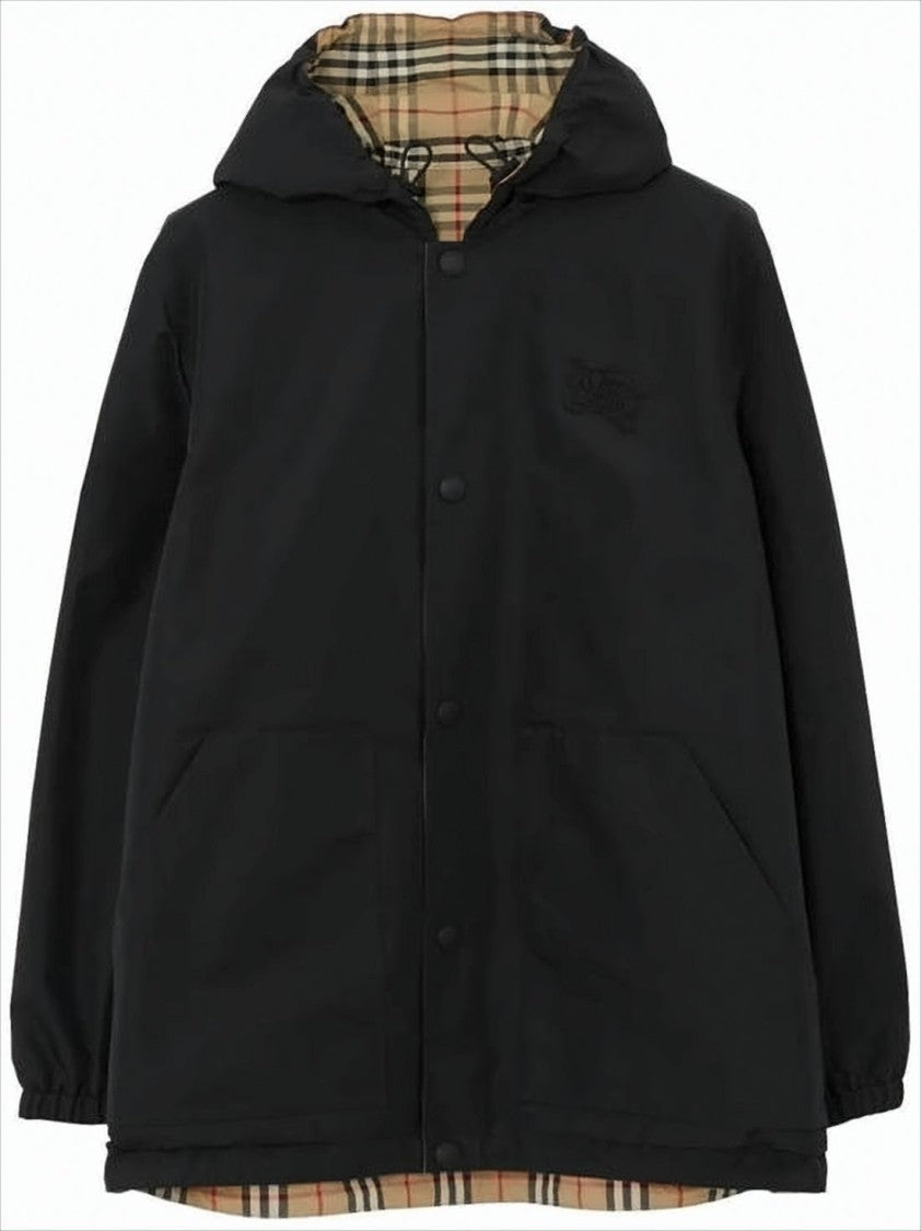 Hooded Plaid Jacket with Button Closure