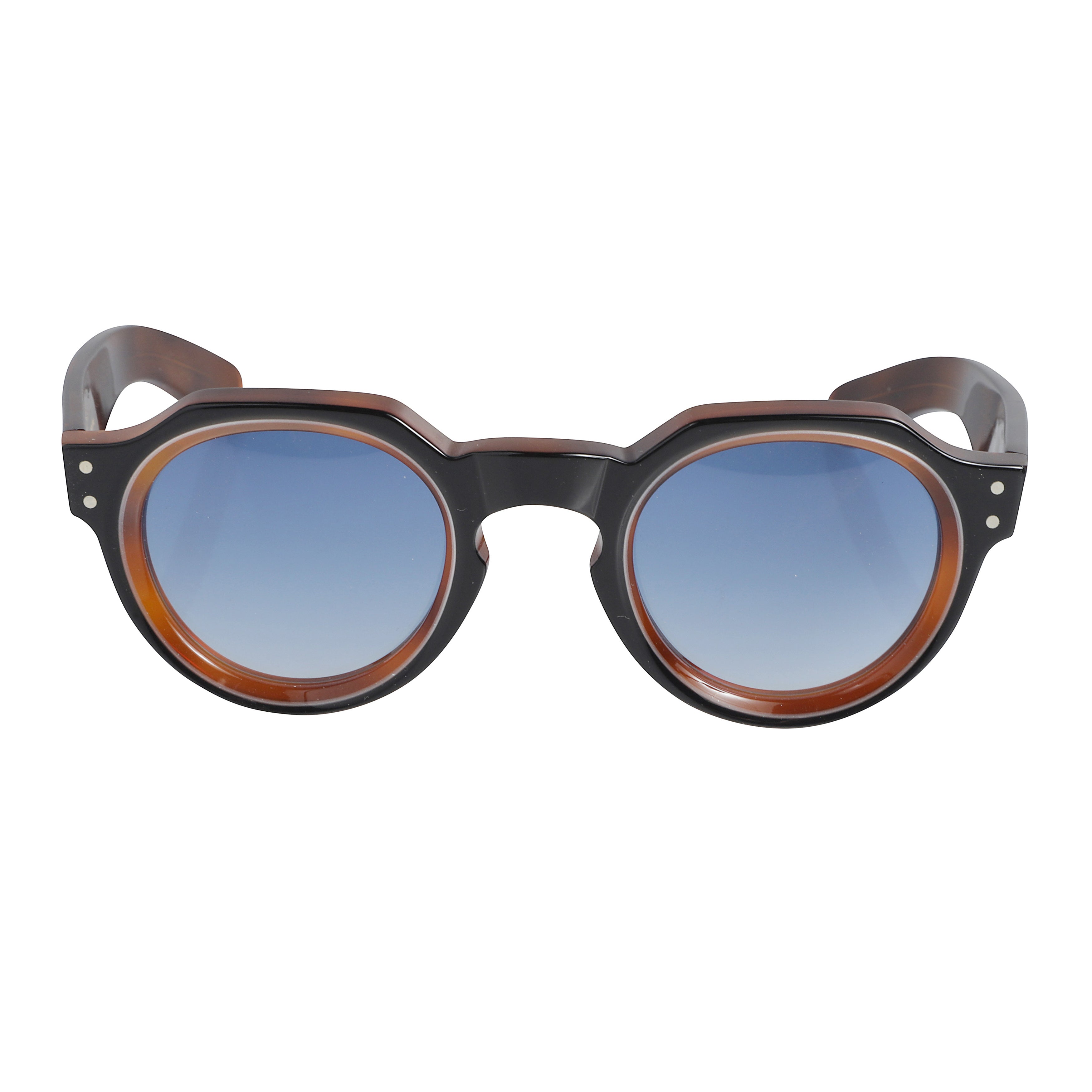 Spike Double-Layered Round Frame Sunglasses with Gradient Lenses