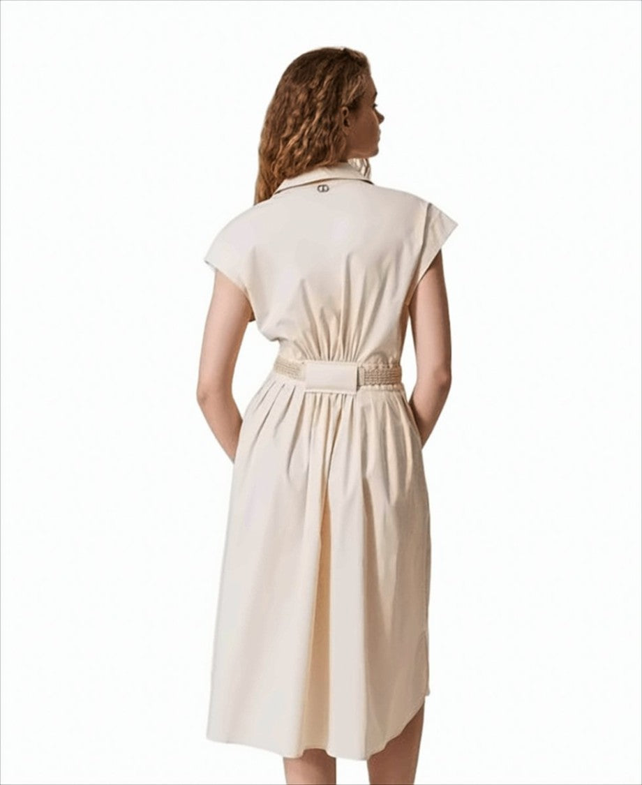 Long Chemisier Dress with Rafia Belt