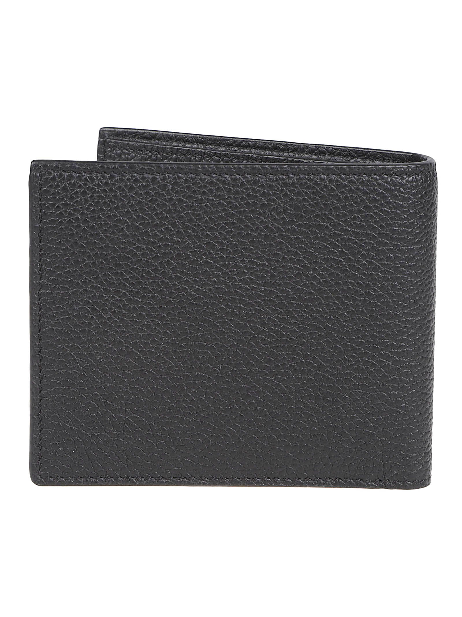 Textured Black Leather Billfold Wallet with Iconic Logo