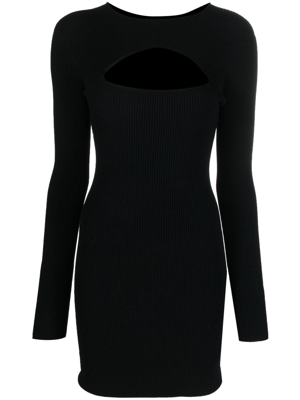 Fitted Ribbed Black Viscose Mini Dress