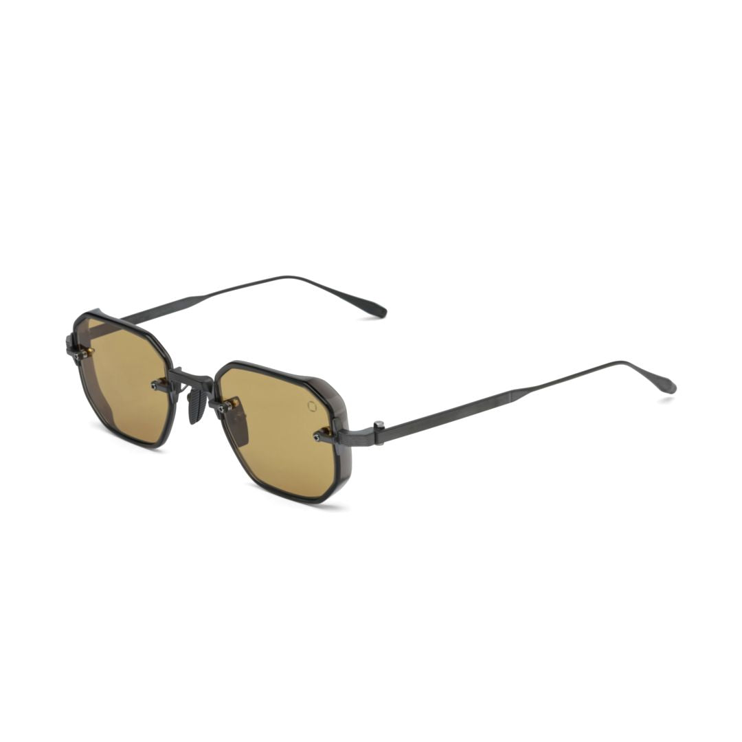 Aks-307 Geometric Black Sunglasses with Amber Tinted Lenses