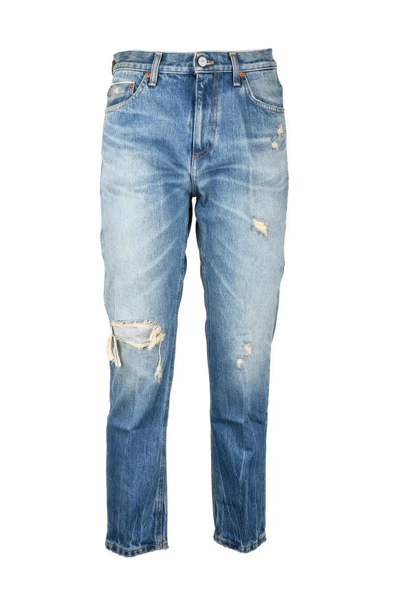 Distressed Blue Mid-Rise Denim Cindy Jeans