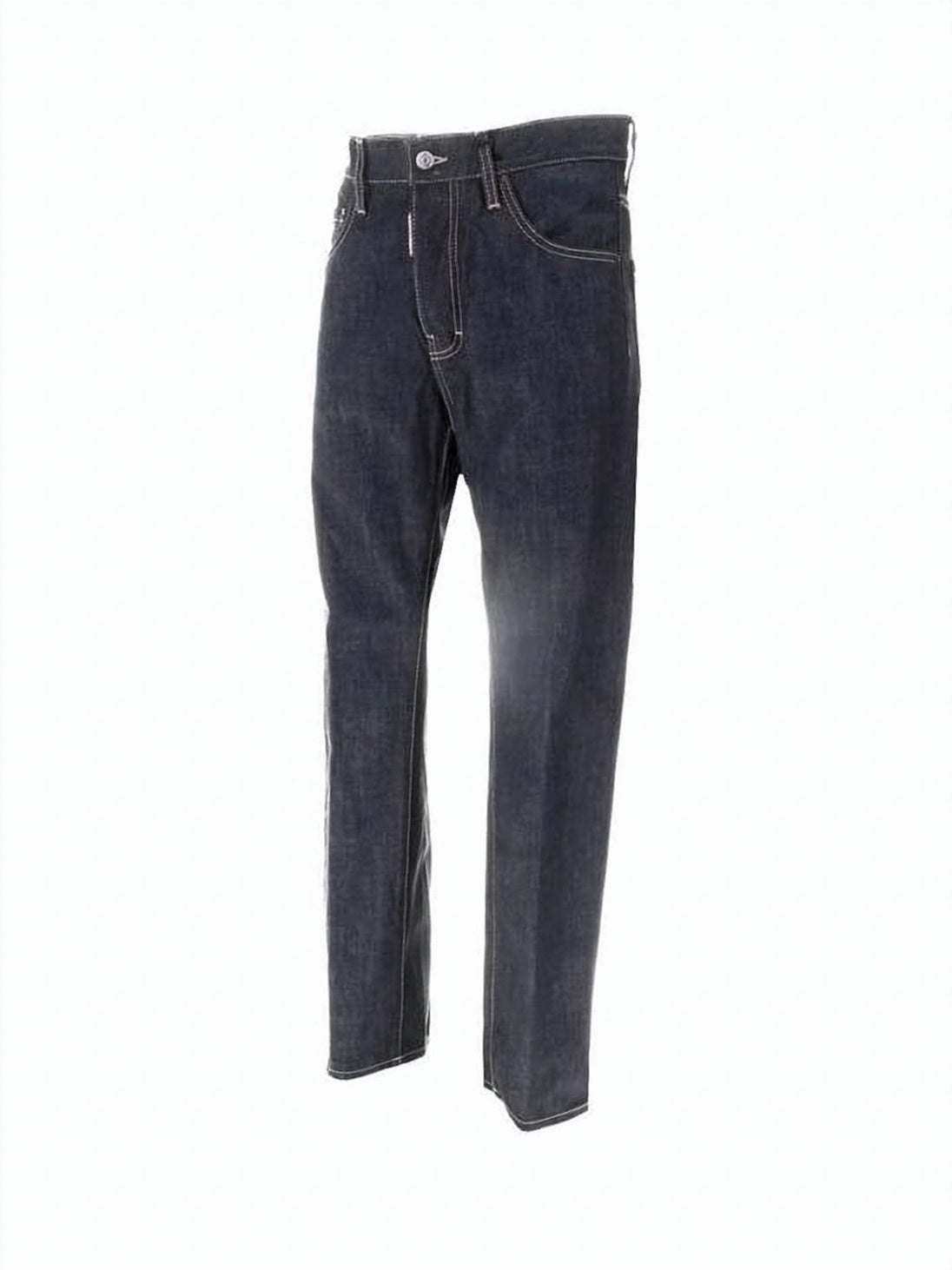 Classic Straight-Leg Denim Pants with Faded Wash and Leather Patch