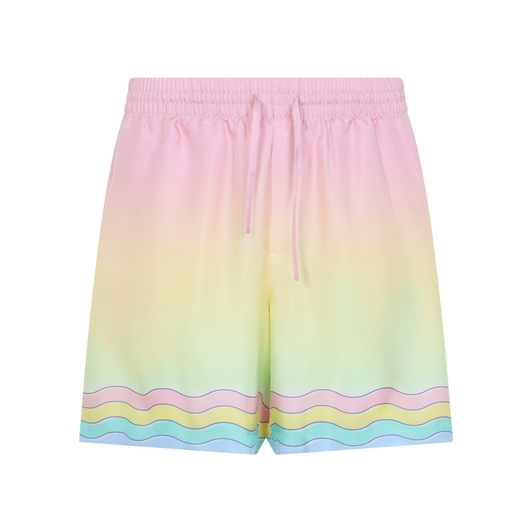 Pastel Gradient Silk Bermudas With Wavy Stripe Hem