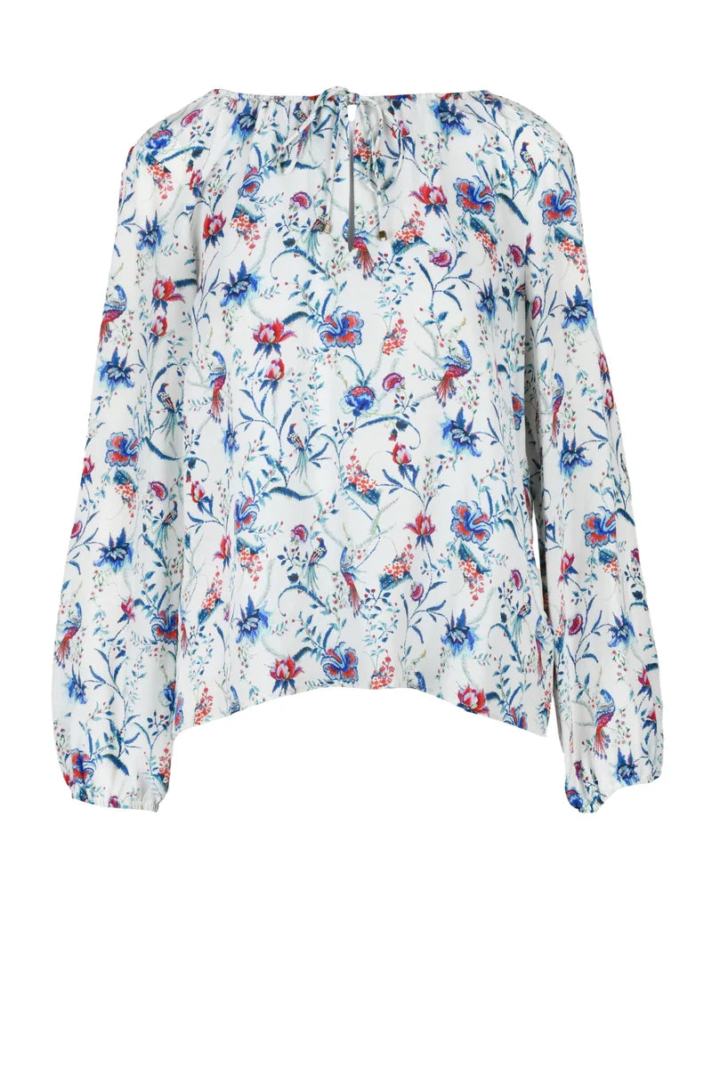 Silk and Viscose Blouse - White/Blue