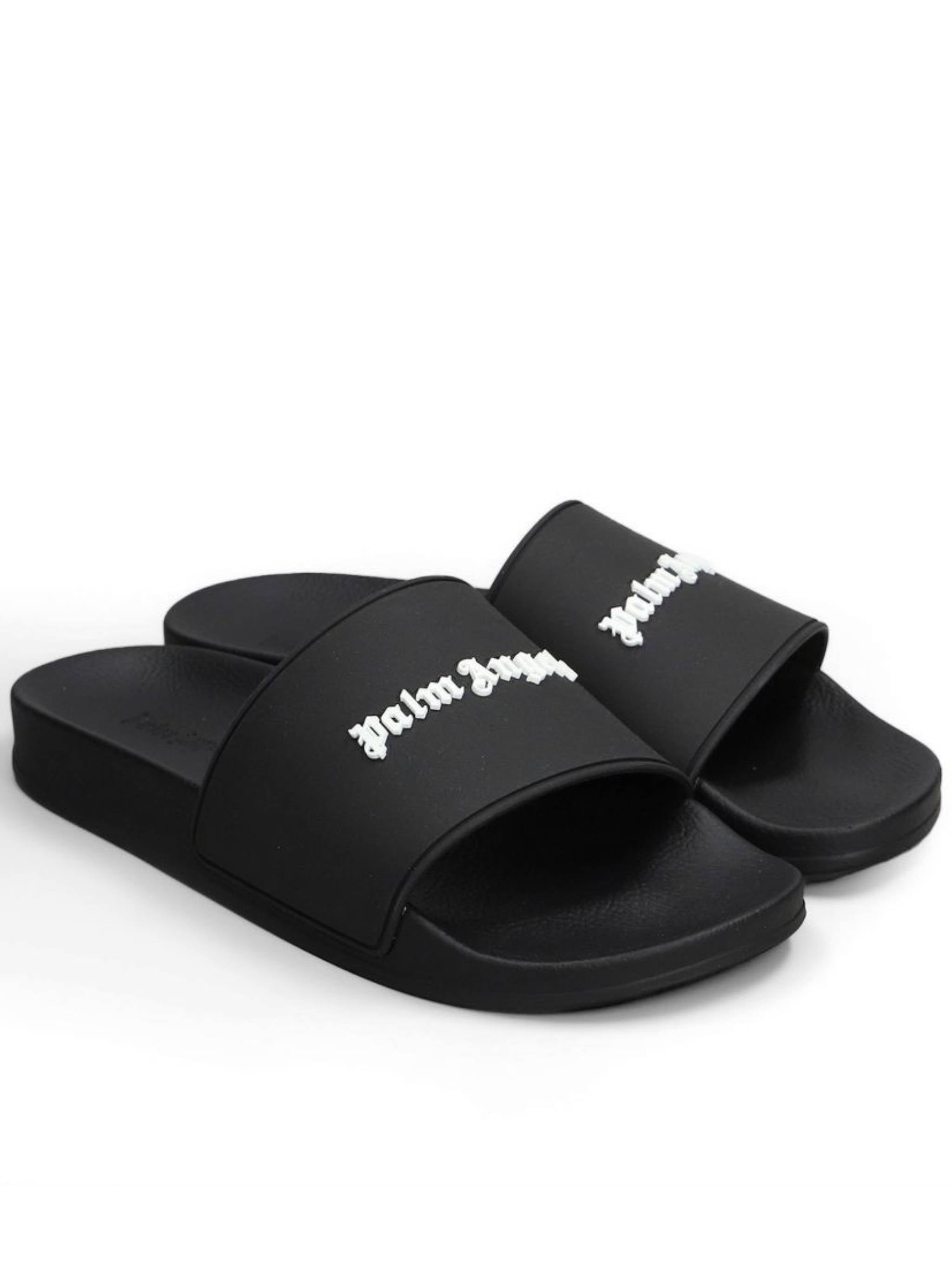 Black Classic Logo Sliders Logo Sandals