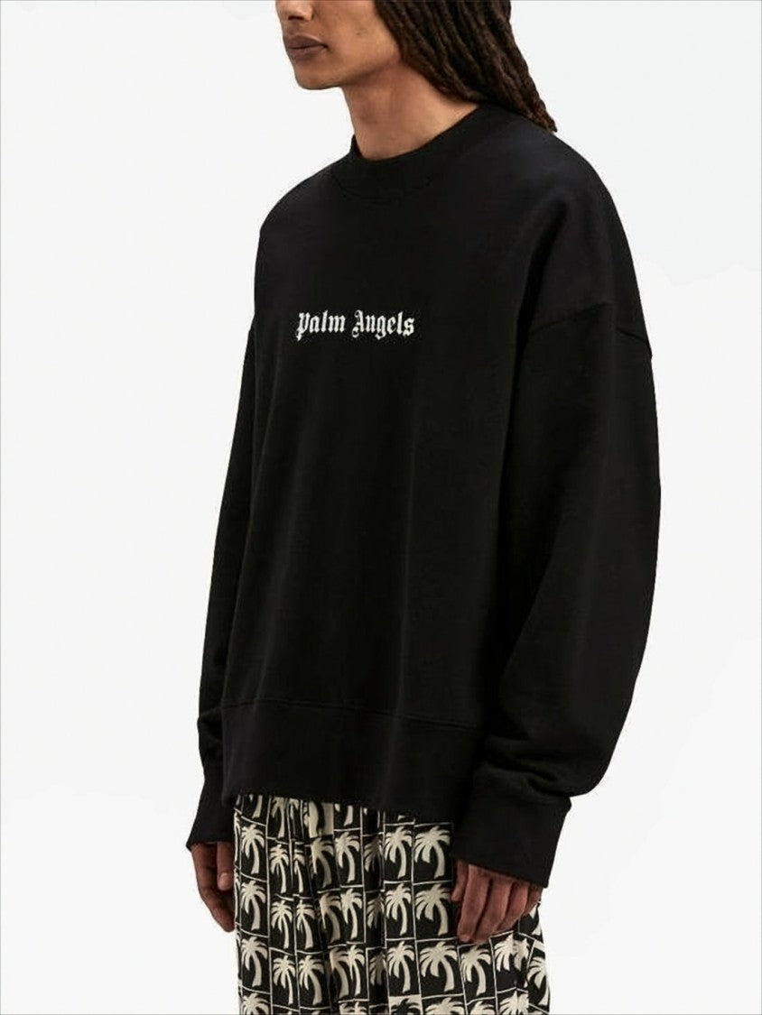 Black Long-Sleeve T-Shirt with Gothic Logo
