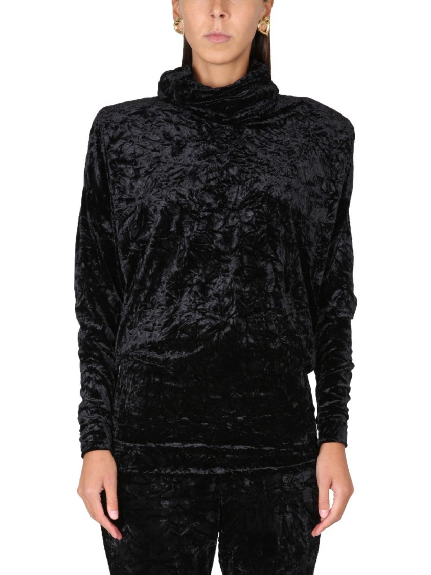 High Shawl Collar Velvet Turtleneck Top