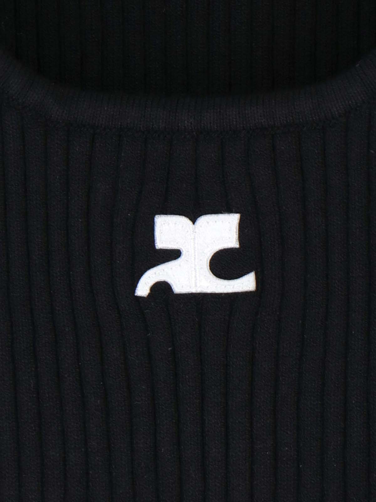 Tank Top, In Black Fabric, Ribbed Workmanship