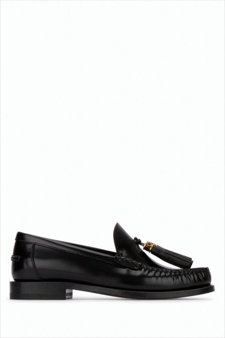 Black Leather Loafers with Moccasin Toe and Gold Accents