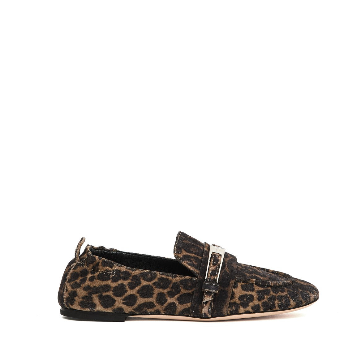 Calf Leather Loafer With Leopard Print And Decorative Buckle