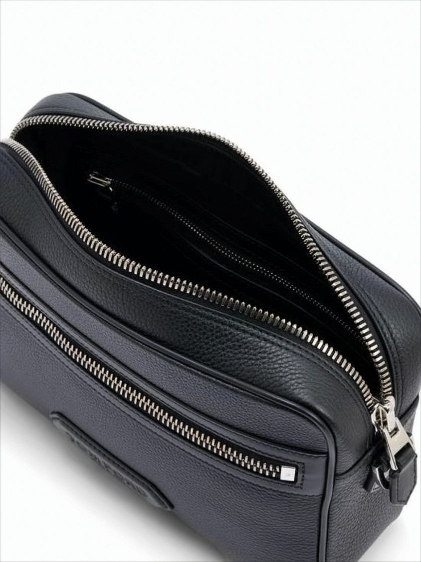 Textured Calf Leather Crossbody Bag with Silver Hardware