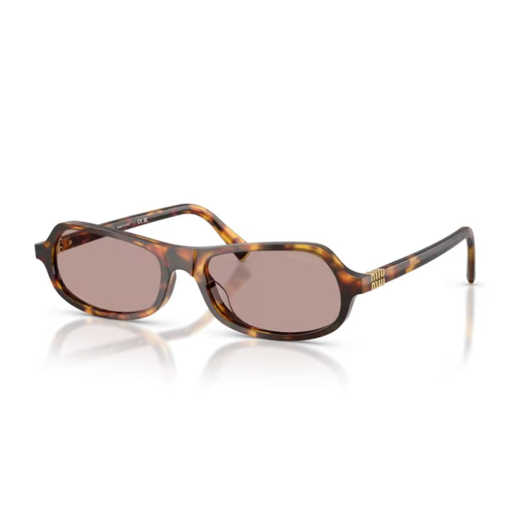 Sculpted Honey Havana Frame Sunglasses with Geometric Lenses