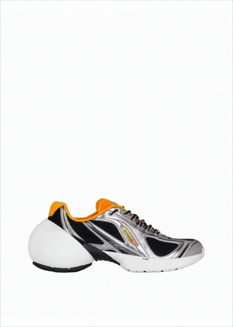 Futuristic Metallic Silver and Black Mesh Sneakers