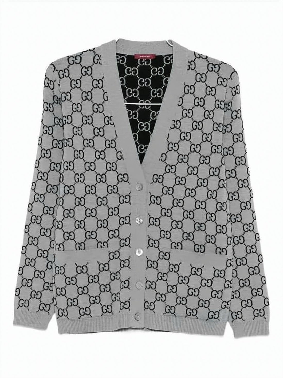 Classic V-Neck Cardigan with All-Over Logo Pattern