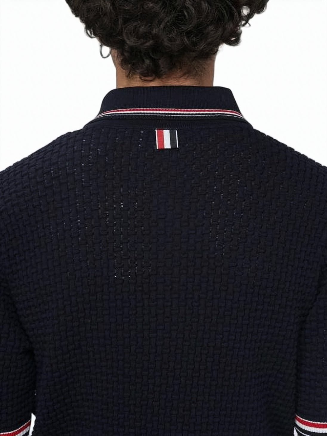 Textured Knit Short-Sleeve Polo with Striped Accents
