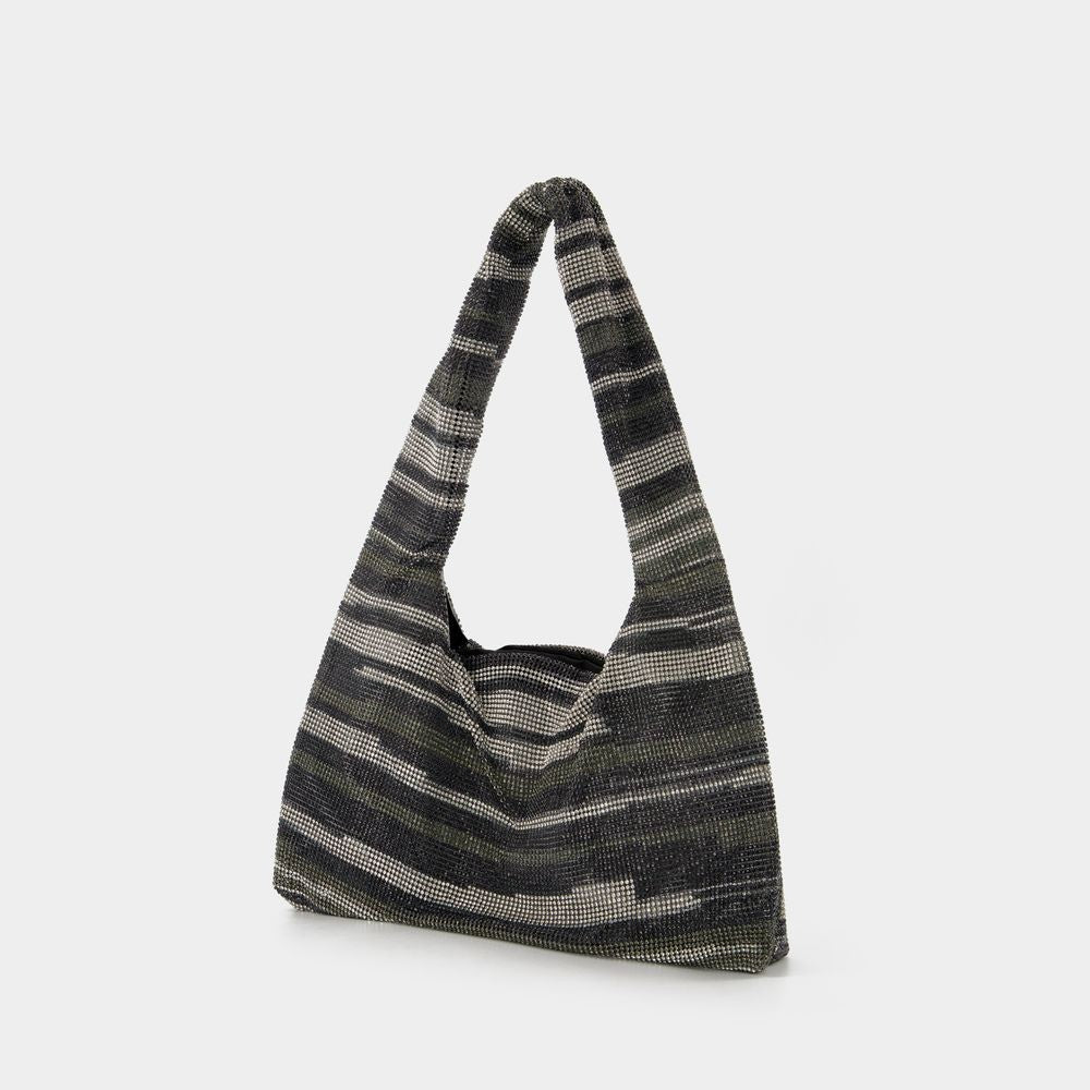 Crystal Mesh Armpit Hobo Bag  - Black Stripes - Strass