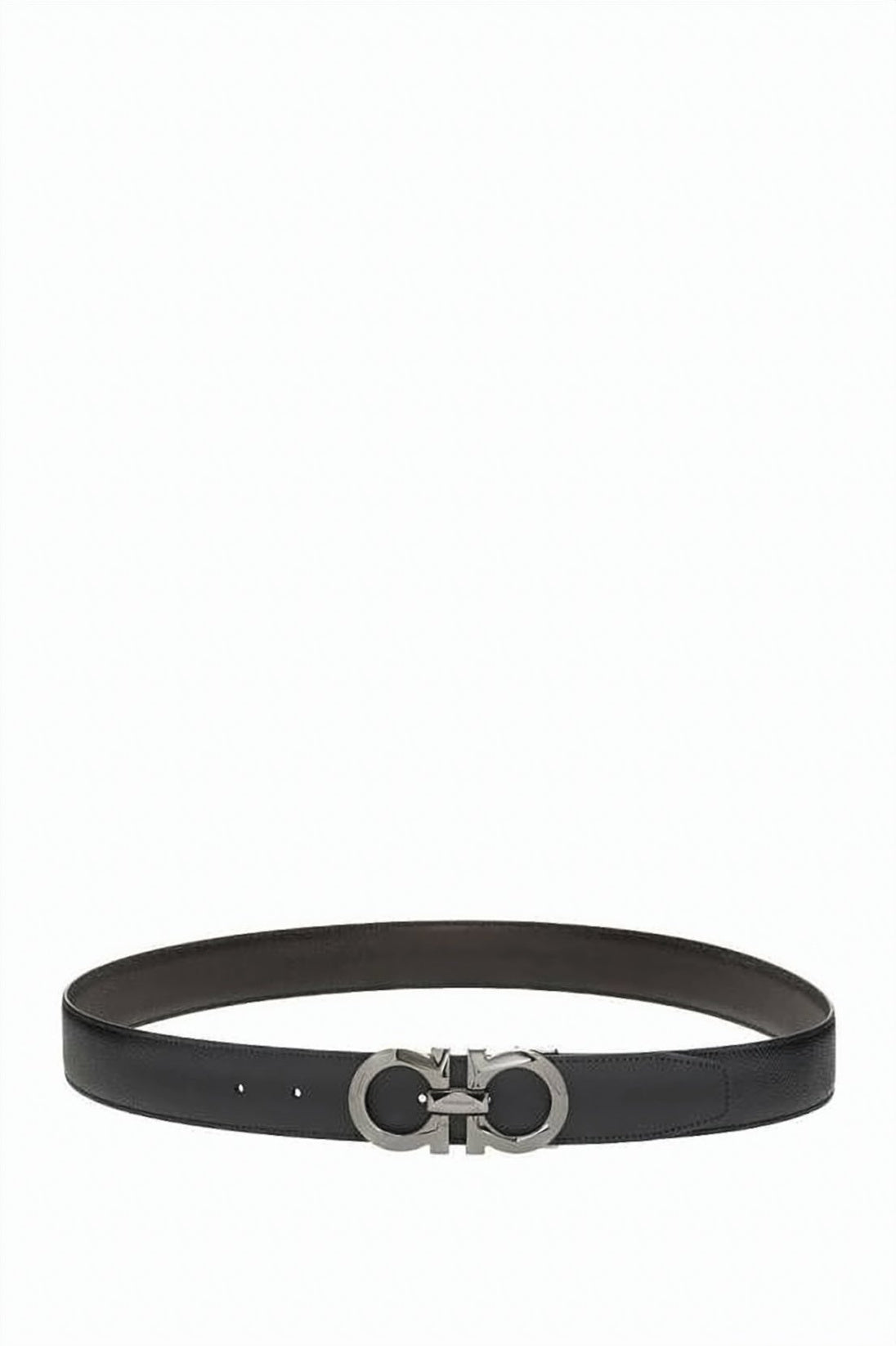 Reversible Calf Leather Belt With Polished Metal Gancini Buckle