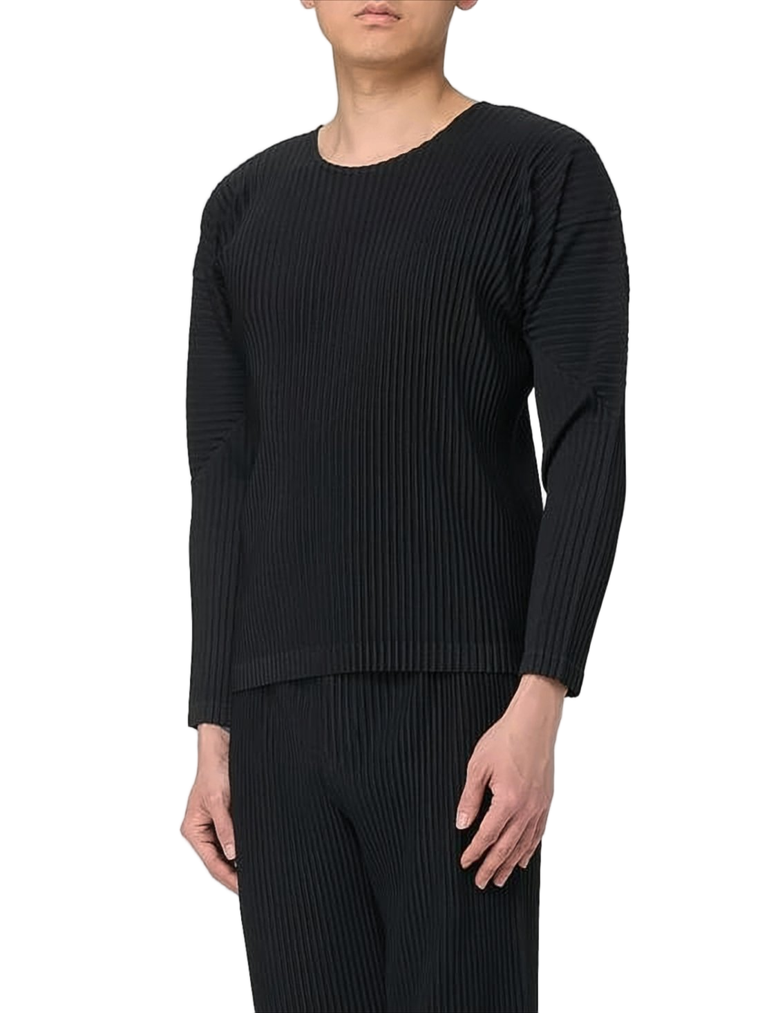 Pleated Long-Sleeve T-Shirt with Modern Aesthetic