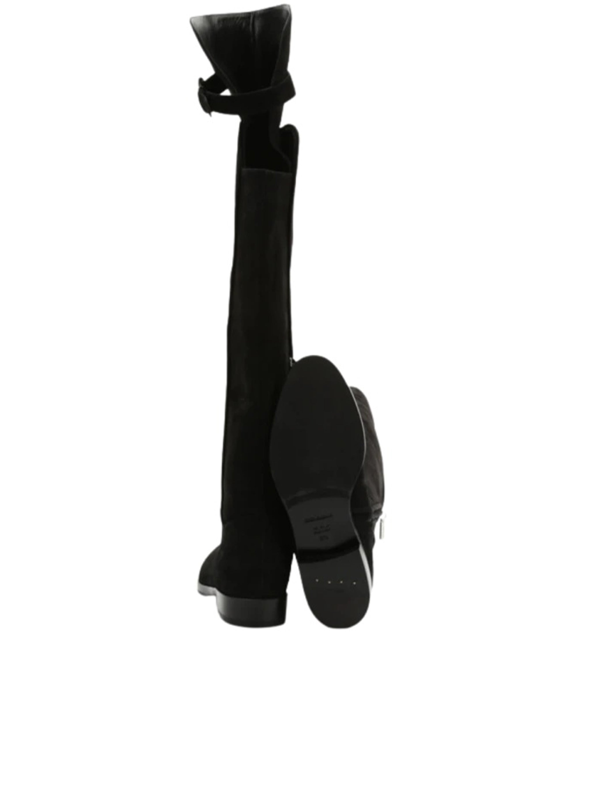 Tall Black Leather Decorative Buckle Boots